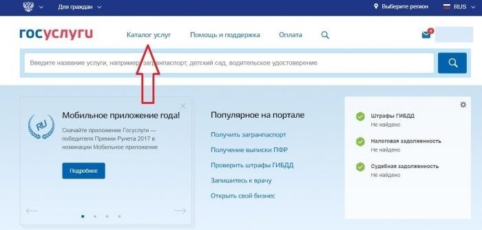 Снимок с сайта государственных услуг